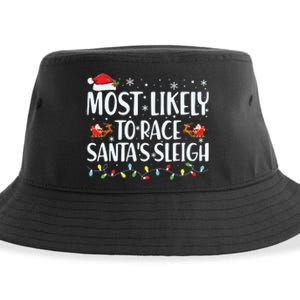 Most Likely To Race Santas Sleigh Family Christmas Pajamas Sustainable Bucket Hat