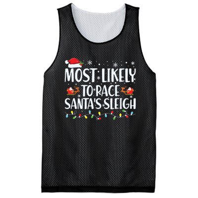 Most Likely To Race Santas Sleigh Family Christmas Pajamas Mesh Reversible Basketball Jersey Tank