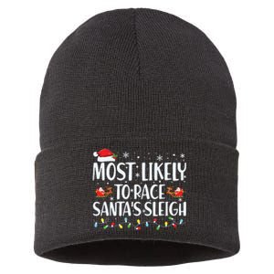 Most Likely To Race Santas Sleigh Family Christmas Pajamas Sustainable Knit Beanie