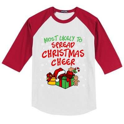 Most Likely To Spread Christmas Cheer Fun Christmas Holiday Gift Kids Colorblock Raglan Jersey