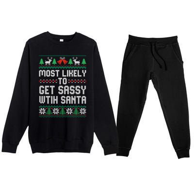 Most Likely To Get Sassy Wtih Santa Christmas Matching Gift Premium Crewneck Sweatsuit Set