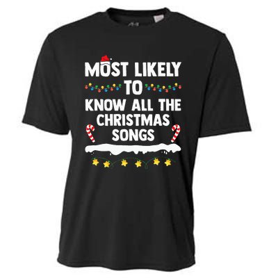 Most Likely To Know All The Christmas Songs Family Christmas Cooling Performance Crew T-Shirt