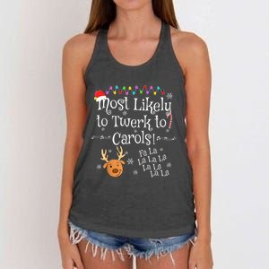 Most Likely To Twerk To Carols Fa La La La Funny Christmas Women's Knotted Racerback Tank