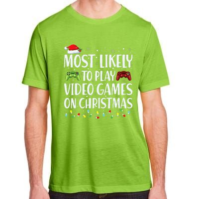 Most Likely To Play Video Game On Christmas Santa Gaming Adult ChromaSoft Performance T-Shirt