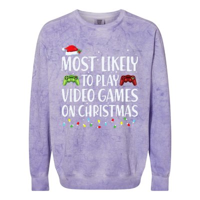 Most Likely To Play Video Game On Christmas Santa Gaming Colorblast Crewneck Sweatshirt