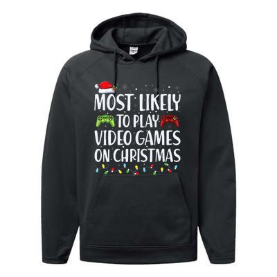 Most Likely To Play Video Game On Christmas Santa Gaming Performance Fleece Hoodie