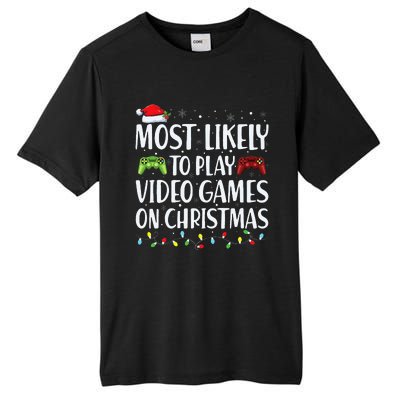 Most Likely To Play Video Game On Christmas Santa Gaming Tall Fusion ChromaSoft Performance T-Shirt