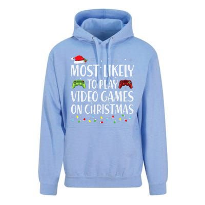 Most Likely To Play Video Game On Christmas Santa Gaming Unisex Surf Hoodie