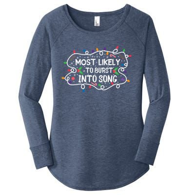 Most Likely To Burst Into Song Funny Christmas Singing Funny Gift Women's Perfect Tri Tunic Long Sleeve Shirt