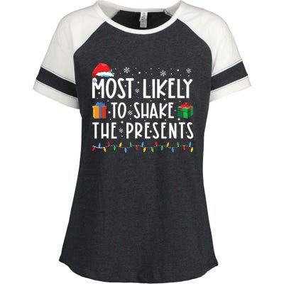 Most Likely To Shake The Presents Family Matching Christmas Enza Ladies Jersey Colorblock Tee