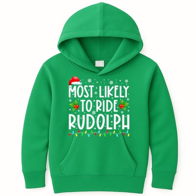 Most likely to Ride Rudolph Lover Funny Christmas saying Kids Hoodie