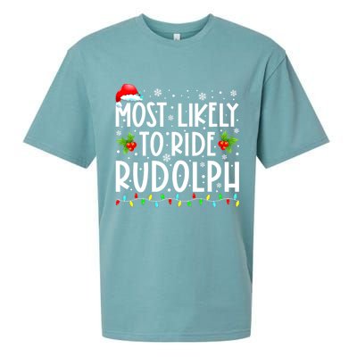 Most likely to Ride Rudolph Lover Funny Christmas saying Sueded Cloud Jersey T-Shirt