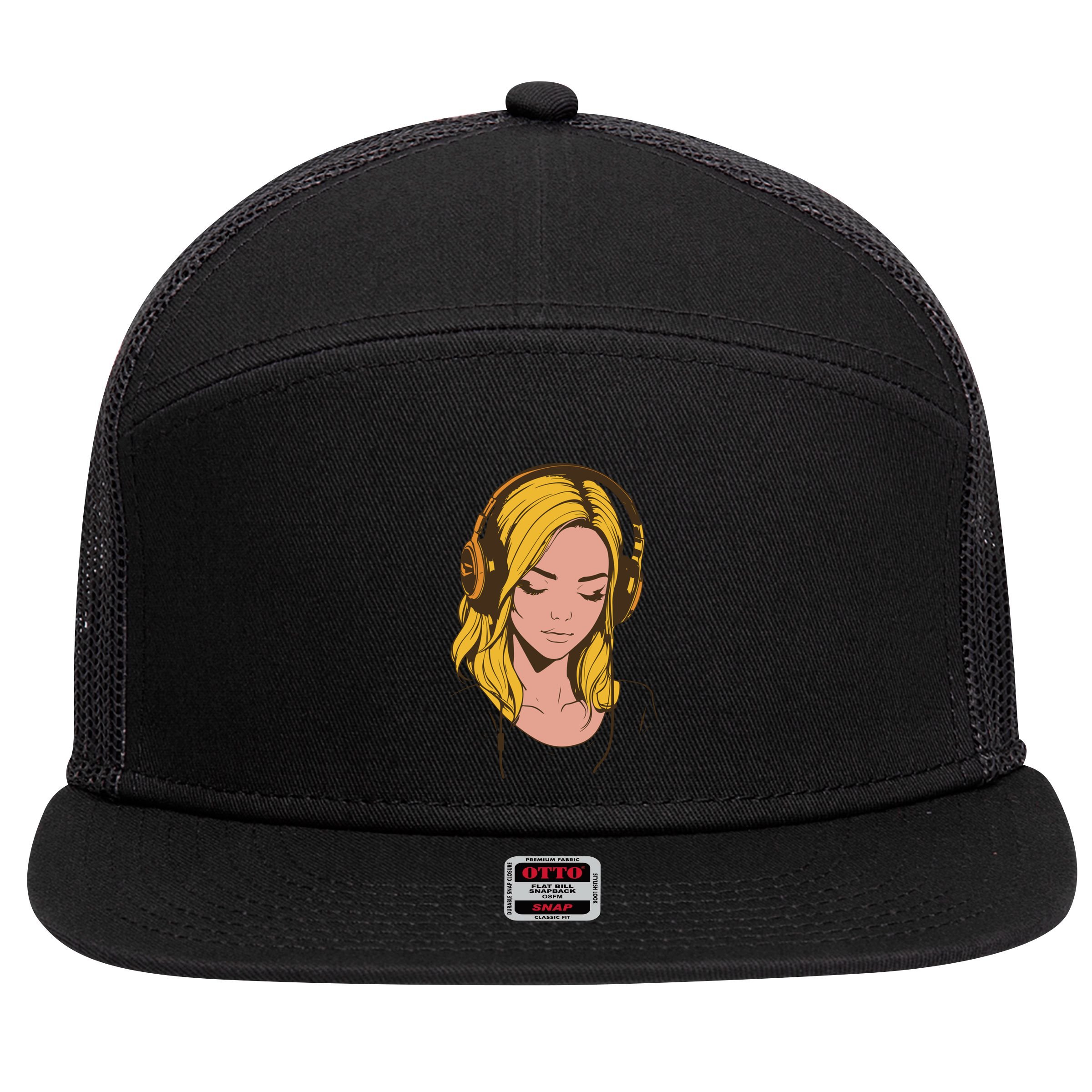 Minimalist Listening To Music With Headphones Cool Gift 7 Panel Mesh Trucker Snapback Hat