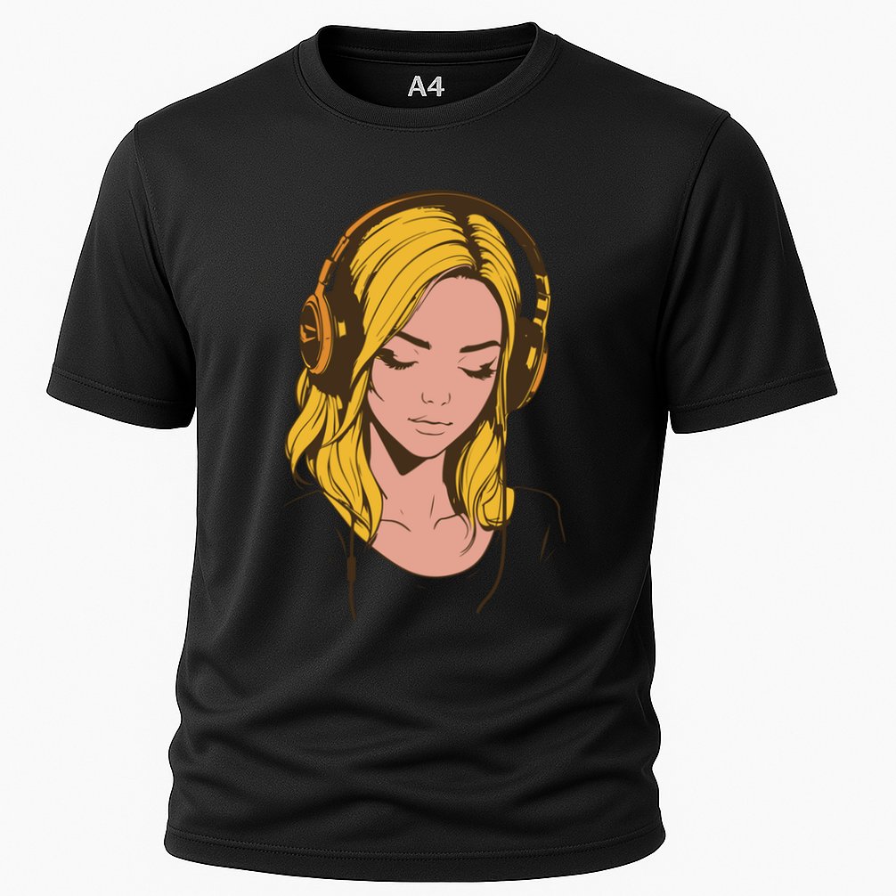 Minimalist Listening To Music With Headphones Cool Gift Cooling Performance Crew T-Shirt
