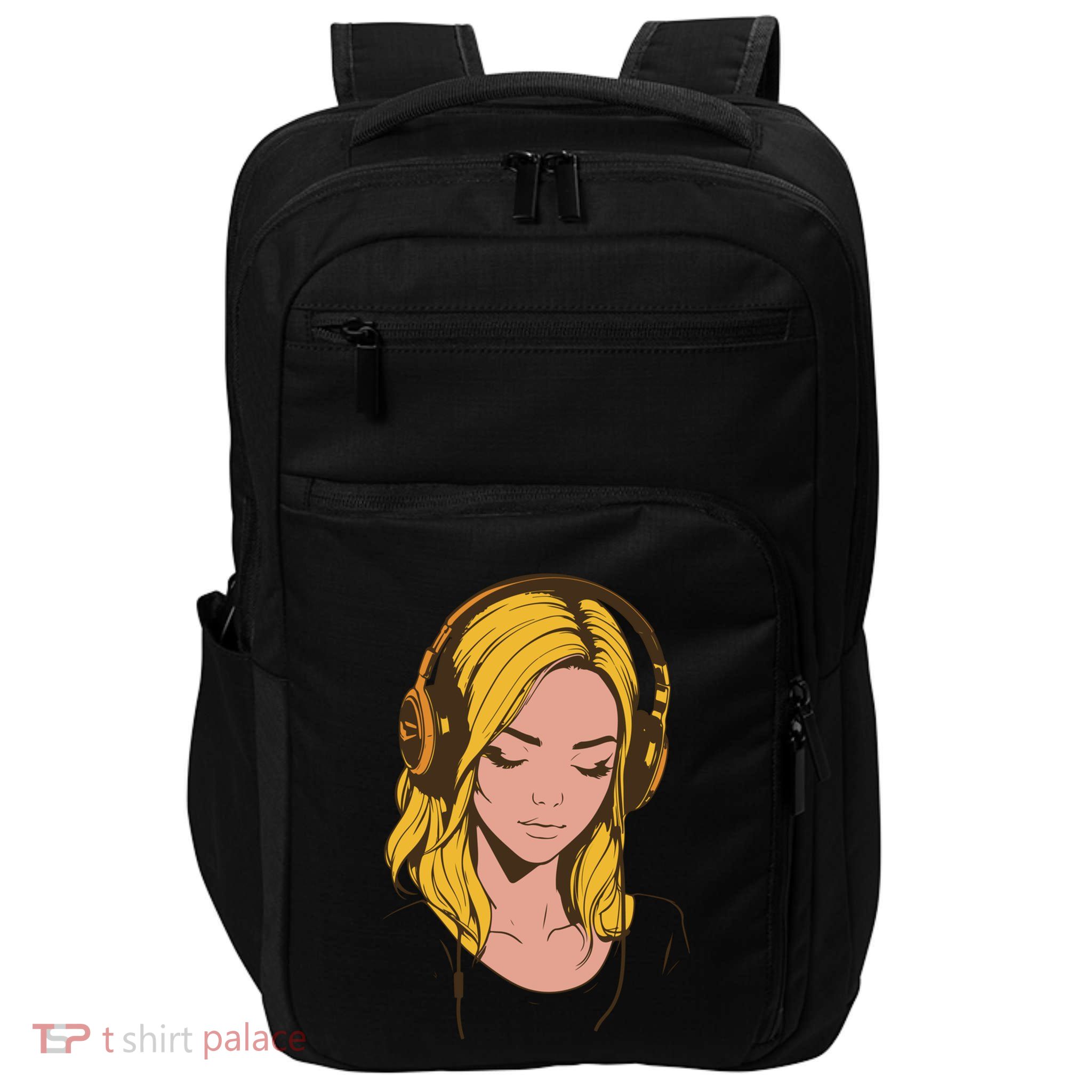 Minimalist Listening To Music With Headphones Cool Gift Impact Tech Backpack