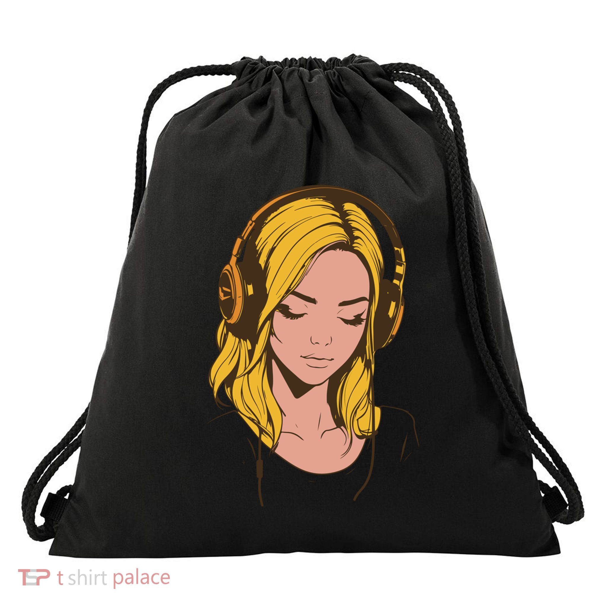 Minimalist Listening To Music With Headphones Cool Gift Drawstring Bag