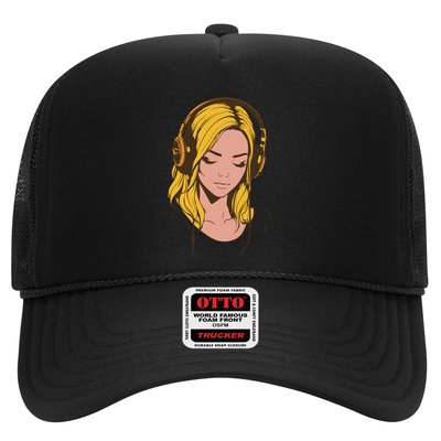 Minimalist Listening To Music With Headphones Cool Gift Trucker Hat