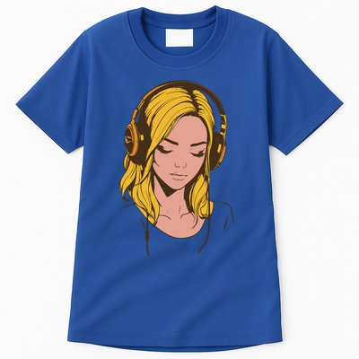 Minimalist Listening To Music With Headphones Cool Gift Tall T-Shirt