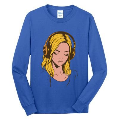 Minimalist Listening To Music With Headphones Cool Gift Tall Long Sleeve T-Shirt