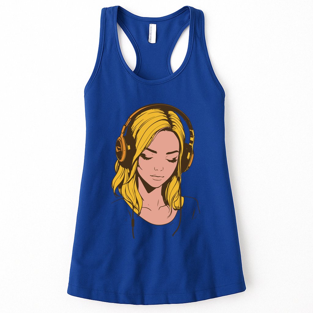 Minimalist Listening To Music With Headphones Cool Gift Womens Tank Top