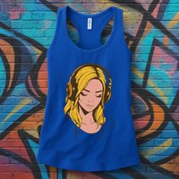 Minimalist Listening To Music With Headphones Cool Gift Womens Tank Top