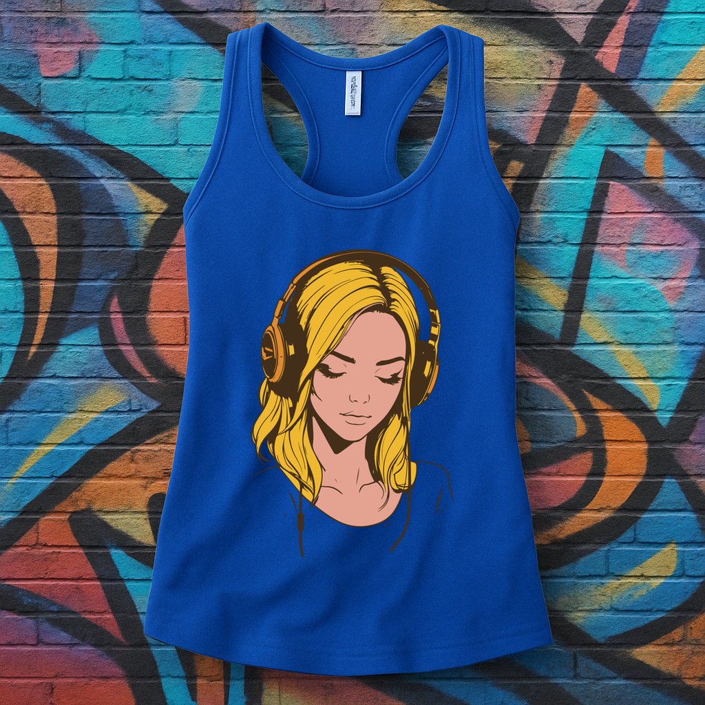 Minimalist Listening To Music With Headphones Cool Gift Womens Tank Top