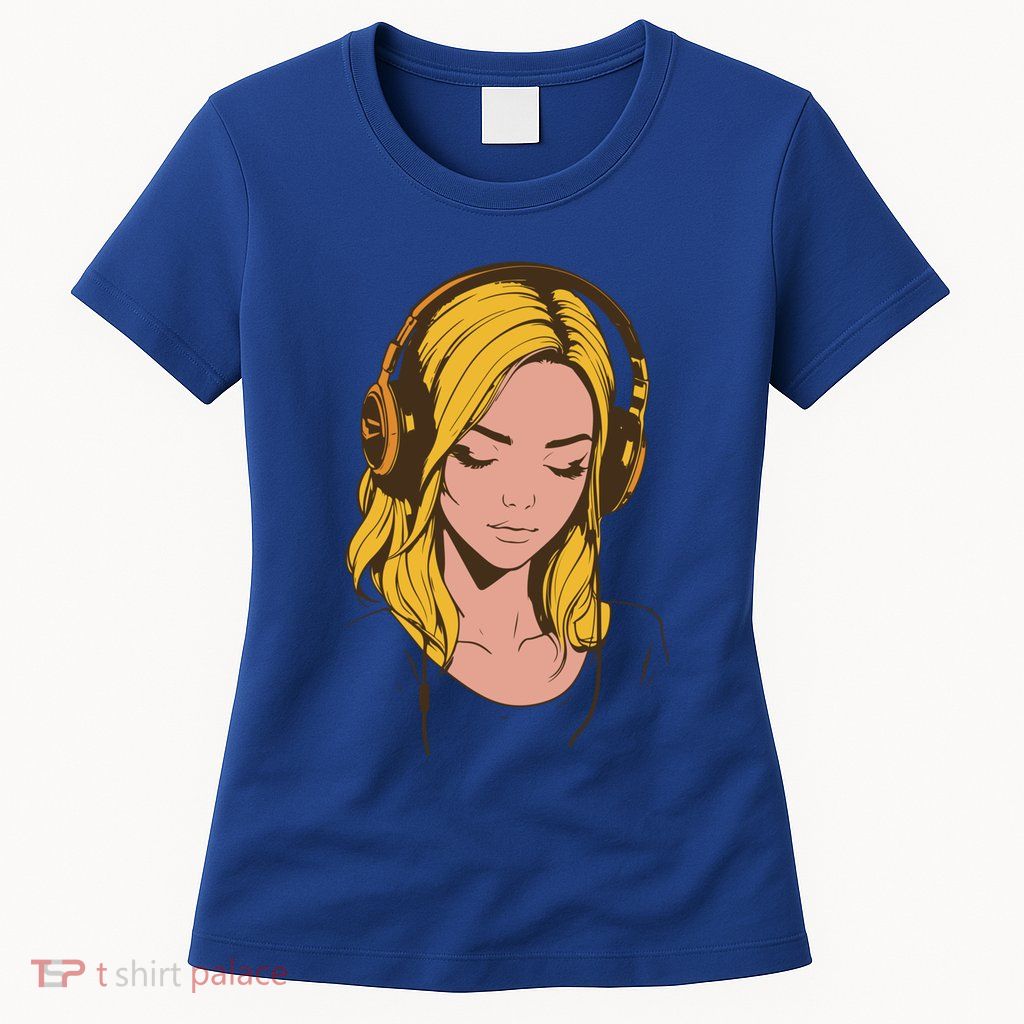 Minimalist Listening To Music With Headphones Cool Gift Womens T-Shirt