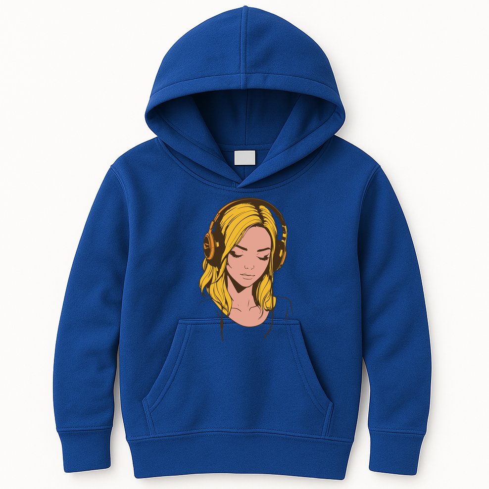Minimalist Listening To Music With Headphones Cool Gift Kids Hoodie