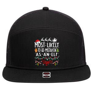 Most Likely To Be Mistaken As An Elf Family Christmas 7 Panel Mesh Trucker Snapback Hat