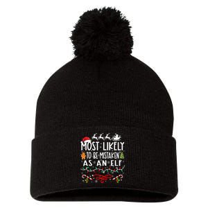 Most Likely To Be Mistaken As An Elf Family Christmas Pom Pom 12in Knit Beanie