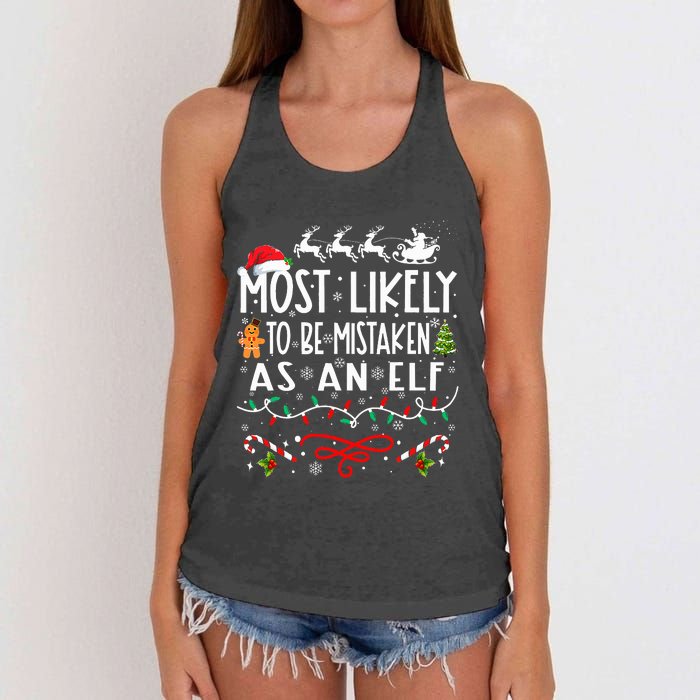 Most Likely To Be Mistaken As An Elf Family Christmas Women's Knotted Racerback Tank