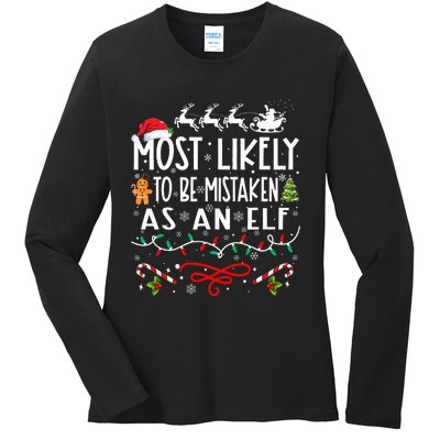 Most Likely To Be Mistaken As An Elf Family Christmas Ladies Long Sleeve Shirt