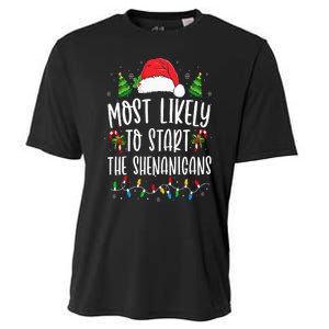 Most Likely To Start The Shenanigans Christmas Family Cooling Performance Crew T-Shirt