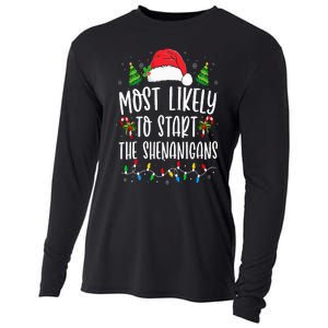 Most Likely To Start The Shenanigans Christmas Family Cooling Performance Long Sleeve Crew