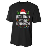 Most Likely To Start The Shenanigans Christmas Family Performance Sprint T-Shirt