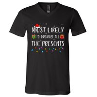 Most Likely To Organize All The Presents Funny Christmas V-Neck T-Shirt