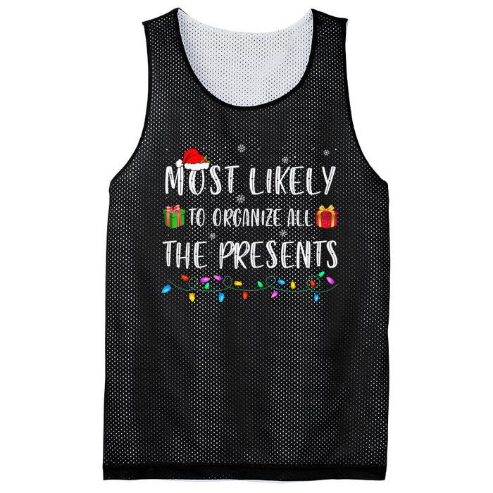 Most Likely To Organize All The Presents Funny Christmas Mesh Reversible Basketball Jersey Tank