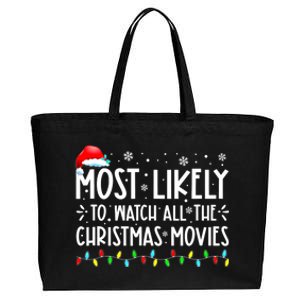 Most Likely To Watch All The Christmas Movies Family Pajamas Cotton Canvas Jumbo Tote