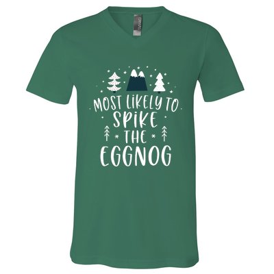 Most Likely To Spike The Eggnog Family Matching Christmas V-Neck T-Shirt