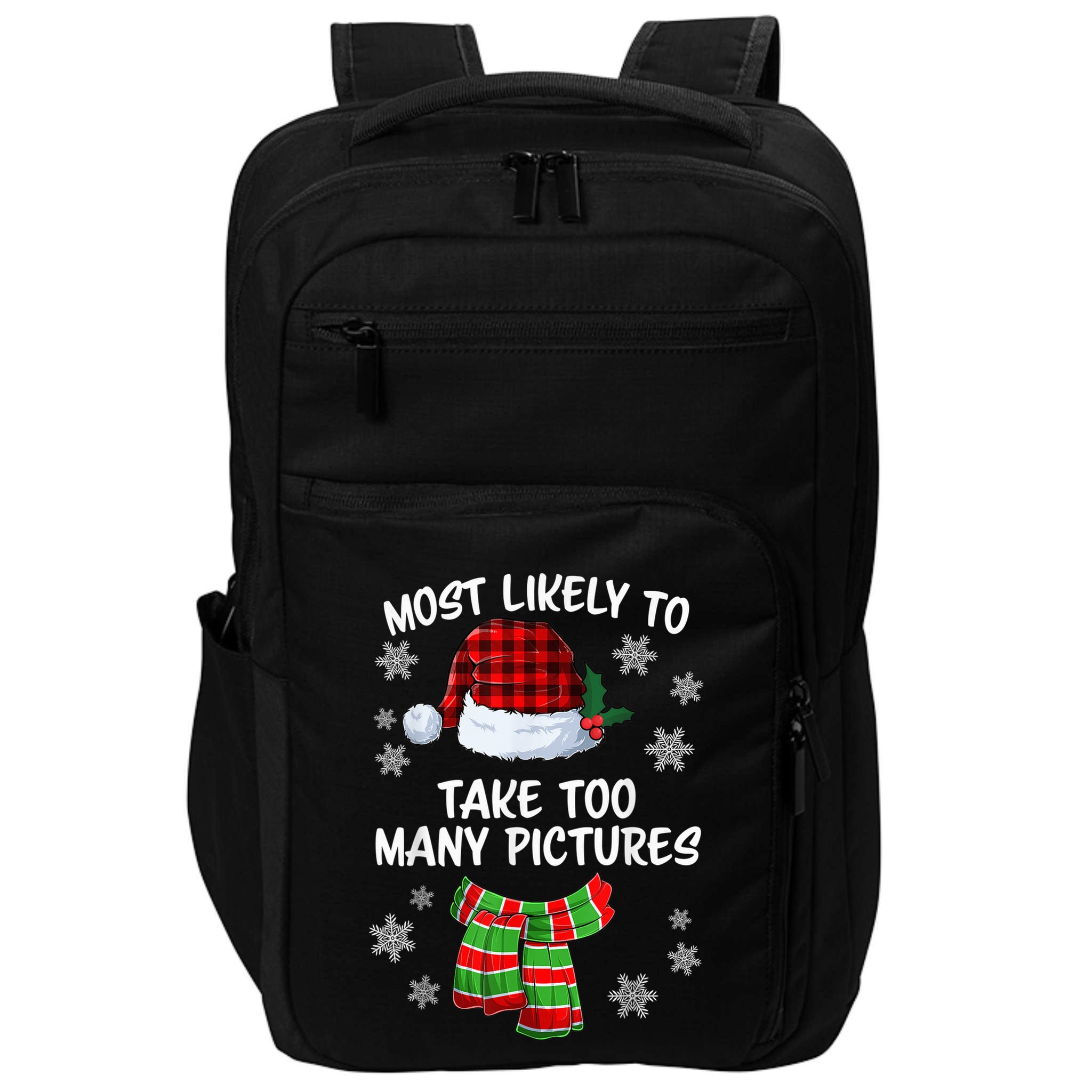 Most Likely To Take Too Many Pictures Funny Christmas Impact Tech Backpack