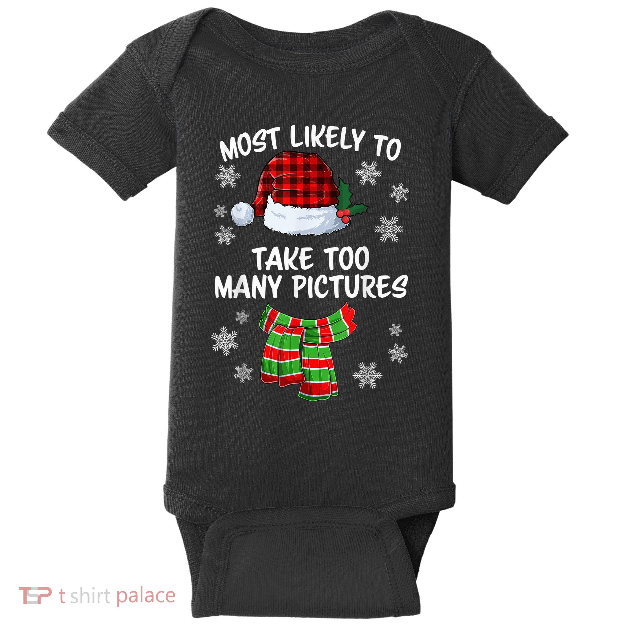 Most Likely To Take Too Many Pictures Funny Christmas Baby Bodysuit