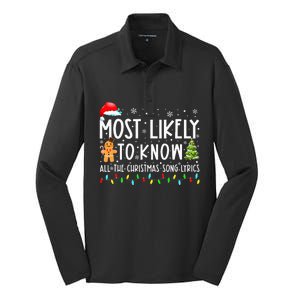 Most Likely To Know All The Christmas Song Lyrics Funny Xmas Silk Touch Performance Long Sleeve Polo