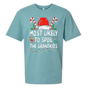 Most Likely To Spoil The Grand Funny Christmas Grandma Sueded Cloud Jersey T-Shirt