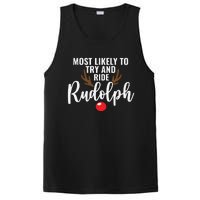 Most Likely To Try Ride Rudolph Funny Couples Christmas PosiCharge Competitor Tank