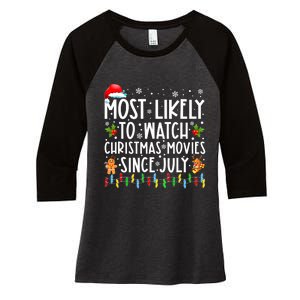 Most Likely To Watch Christmas Movies Since July Funny Xmas Women's Tri-Blend 3/4-Sleeve Raglan Shirt