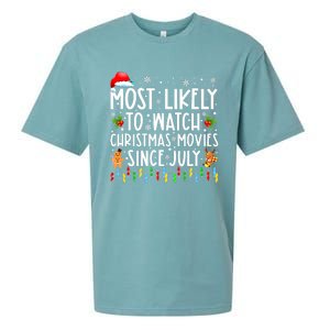 Most Likely To Watch Christmas Movies Since July Funny Xmas Sueded Cloud Jersey T-Shirt