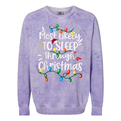 Most Likely To Sleep Through Family Matching Funny Christmas Colorblast Crewneck Sweatshirt