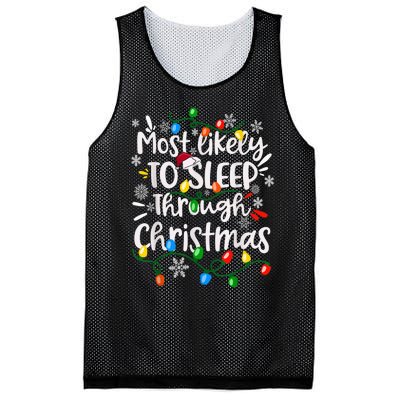 Most Likely To Sleep Through Family Matching Funny Christmas Mesh Reversible Basketball Jersey Tank