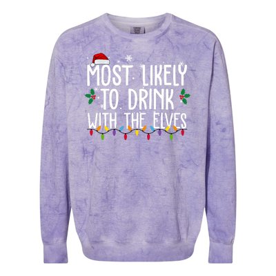 Most Likely To Drink With The Elves Funny Christmas Colorblast Crewneck Sweatshirt