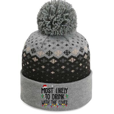 Most Likely To Drink With The Elves Funny Christmas The Baniff Cuffed Pom Beanie